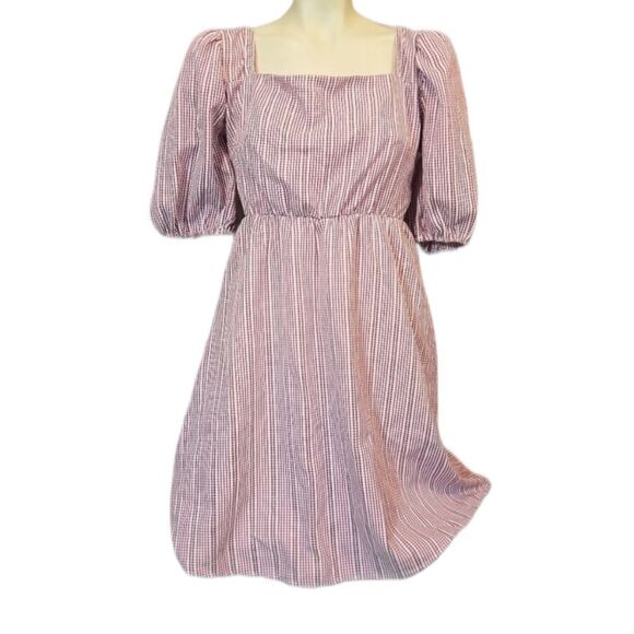 Fraiche by J Red Gingham Puffy Sleeve Dress Sz Medium - Picture 1 of 5